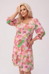 Sukienka Arie w wielokolorowy print XXL OVERSIZE WIOSNA. Sukienki damskie Moda Size Plus Iwanek, na komunię, na wiosnę, s, bez wzorów, z elastanu, z asymetrycznym kołnierzem, bez ramiączek, mini, asymetryczne. Za 269.90 zł.