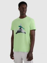 4F T-shirt regular z nadrukiem męski - zielony M. Zielone t-shirty męskie 4F, m, bez wzorów, z dresówki, bez kołnierzyka, bez ramiączek. Za 69.99 zł.