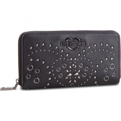 Duży Portfel Damski LOVE MOSCHINO - JC5606PP17LR0000 Nero/Galv.Nero. Czarne portfele damskie Love Moschino, ze skóry ekologicznej. W wyprzedaży za 319.00 zł.