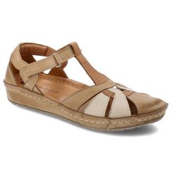 Brązowe Sandały Armodo Stylowe Obuwie Damskie. Brązowe sandały damskie Armodo, z aplikacjami, bez obcasa, bez zapięcia. Za 269.00 zł.