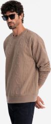 Ombre Bluza męska RELAXED FIT z tłoczonymi literami brązowa V3 OM-SSNZ-0164 M. Brązowe bluzy męskie Ombre, m, bez wzorów, bez ramiączek, bez kaptura. Za 159.99 zł.