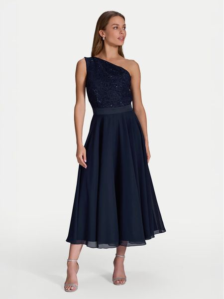 Swing Sukienka koktajlowa 5AI01500 Granatowy Regular Fit. Niebieskie sukienki damskie Swing, bez wzorów, z syntetyku, wizytowe, bez kołnierzyka, bez ramiączek. Za 419.99 zł.