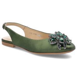 Zielone Sandały Armodo Eleganckie Obuwie Damskie. Zielone sandały damskie Armodo, bez wzorów, ze skóry, bez obcasa, na obcasie, bez zapięcia. Za 489.00 zł.