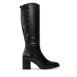 Kozaki Tommy Hilfiger. Czarne kozaki damskie Tommy Hilfiger, bez wzorów, bez obcasa, na słupku, bez zapięcia. Za 1,199.00 zł.