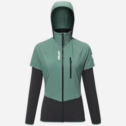 Kurtka Softshell RUTOR XCS AIR dla kobiet. Zielone kurtki sportowe damskie Millet, s, bez wzorów, z materiału, bez ramiączek, bez kaptura, narciarskie. Za 953.20 zł.