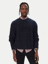 Tommy Jeans Sweter Flag DM0DM23614 Granatowy Relaxed Fit. Niebieskie swetry męskie Tommy Jeans, m, bez wzorów, z bawełny, bez kołnierzyka, bez ramiączek. Za 489.99 zł.