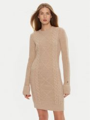 Guess Sukienka dzianinowa Serena W4BK17 Z3HW0 Beżowy Regular Fit. Brązowe sukienki damskie Guess, l, z aplikacjami, z dzianiny, bez kołnierzyka, bez ramiączek. Za 469.99 zł.