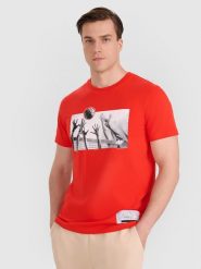 4F T-shirt regular z nadrukiem siatkarskim męski - czerwony 3XL. Czerwone koszulki sportowe męskie 4F, l, bez wzorów, z bawełny, bez ramiączek, do siatkówki. Za 69.99 zł.