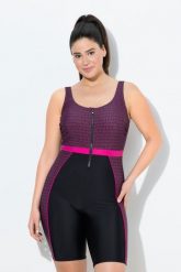 Damskie Strój kąpielowy długie nogawki bez miękkich miseczek zamek błyskawiczny. Czarne stroje kąpielowe damskie Ulla Popken, plus size, bez wzorów, z elastanu. Za 279.99 zł.