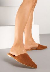 Brązowe Klapki w Stylu Muli Arivria. Brązowe klapki damskie Born2be, na lato, bez wzorów, eleganckie, bez obcasa, na płaskiej podeszwie, bez zapięcia. Za 69.99 zł.