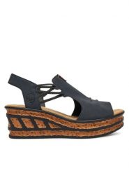 Rieker Sandały CEO-68175-14 Granatowy. Niebieskie sandały damskie Rieker, bez wzorów, z syntetyku, bez obcasa, na koturnie, bez zapięcia. Za 319.99 zł.