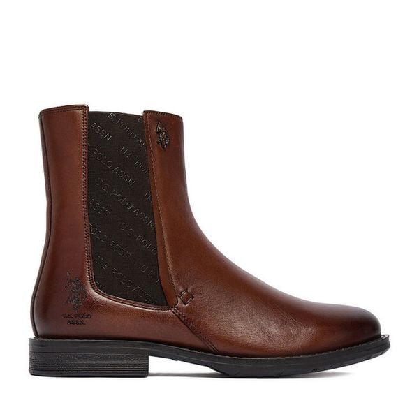 Botki U.S. Polo Assn. Brązowe botki damskie U.S. Polo Assn., bez wzorów, bez obcasa, na płaskiej podeszwie, bez zapięcia. Za 429.99 zł.