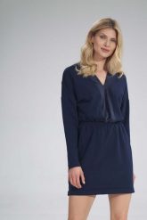 Mini Sukienka z Dekoltem Wykończonym Welurem - Granatowa. Brązowe sukienki damskie Figl, s, bez wzorów, z bawełny, bez kołnierzyka, bez ramiączek, mini. Za 239.00 zł.