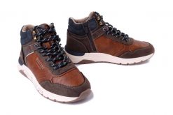 MUSTANG 4200-501-307 cognac, trzewiki męskie. Brązowe botki męskie Mustang, na zimę, bez wzorów, z tkaniny, bez obcasa, bez zapięcia. Za 314.90 zł.