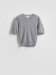 Wełniany sweter - jasnoszary. Szare swetry nierozpinane damskie Reserved, l, bez wzorów, z dzianiny, bez kołnierzyka, bez ramiączek. Za 199.99 zł.