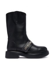LOVE MOSCHINO Botki JA24064G1PIA0000 Czarny. Czarne botki damskie Love Moschino, bez wzorów, ze skóry, bez obcasa, na płaskiej podeszwie, bez zapięcia. Za 1,299.00 zł.