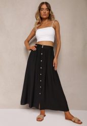 Czarna Wiskozowa Spódnica Rozkloszowana z Lnem Ozdobiona Guzikami Namsila. Czarne spódnice damskie Renee, na co dzień, m, z aplikacjami, z bawełny, eleganckie, z podwyższonym stanem, maxi, koszulowe. Za 59.99 zł.