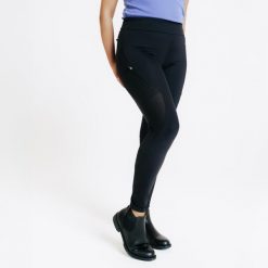 Legginsy jeździeckie damskie full grip letnie - czarne. Czarne legginsy damskie FOUGANZA, bez wzorów, z materiału. Za 129.99 zł.