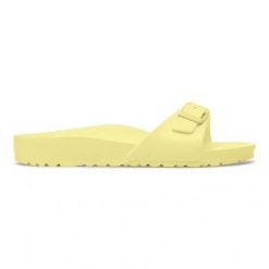 BIRKENSTOCK Madrid EVA Popcorn Klapki damskie. Żółte klapki damskie Birkenstock, na lato, bez wzorów, wakacyjne, bez obcasa, bez zapięcia. Za 189.99 zł.