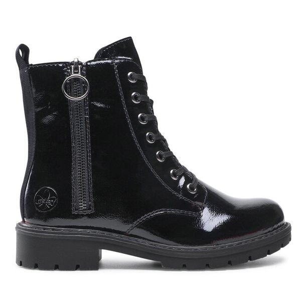 Botki Rieker. Czarne botki damskie Rieker, bez wzorów, bez obcasa, na płaskiej podeszwie, bez zapięcia. Za 319.99 zł.