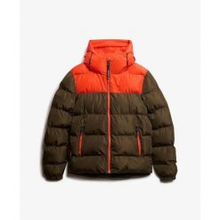 Kurtka puchowa Superdry Colourblock. Brązowe kurtki męskie Superdry, m, bez wzorów, z puchu, bez kaptura. Za 627.20 zł.