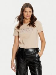 Guess T-Shirt W5RI19 I3Z14 Beżowy Regular Fit. Brązowe t-shirty damskie Guess, xs, z aplikacjami, z bawełny, bez kołnierzyka, bez ramiączek. Za 119.99 zł.