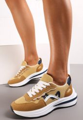 Ciemnobeżowe Sneakersy przed Kostkę z Modnymi Przeszyciami Ciana. Brązowe obuwie sportowe damskie Renee, bez wzorów, bez zapięcia, na fitness i siłownię. Za 49.99 zł.
