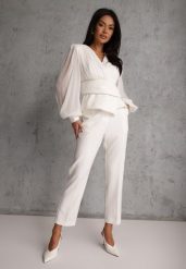 Białe Klasyczne Spodnie VICES Garniturowe High Waist Dimaia. Białe spodnie materiałowe damskie Renee, bez wzorów, z jeansu, biznesowe, z podwyższonym stanem. Za 99.99 zł.