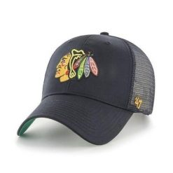 Czapka z daszkiem 47 Brand NHL Chicago Blackhawks Trucker H-BRANS04CTP-BK. Czarne czapki damskie 47 Brand, bez wzorów. Za 108.00 zł.