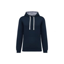 Wzorzysta bluza z kontrastowym kapturem Kariban. Niebieskie bluzy damskie KARIBAN, xs, bez wzorów, z bawełny, bez ramiączek. Za 246.50 zł.