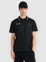 4F Koszulka polo regular męska 4F x Robert Lewandowski - czarna S. Czarne koszulki sportowe męskie 4F, m, bez wzorów, z bawełny, bez ramiączek. Za 129.99 zł.