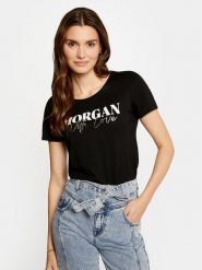 Morgan T-Shirt 241-DUNE Czarny Regular Fit. Czarne t-shirty damskie Morgan, s, bez wzorów, z bawełny, bez kołnierzyka, bez ramiączek. Za 139.99 zł.