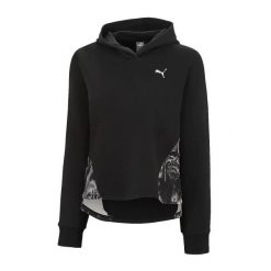 Bluza damska z kapturem Puma ESS+ AOP. Czarne bluzy damskie Puma, l, bez wzorów, z materiału, sportowe, bez ramiączek, z kapturem. Za 256.50 zł.