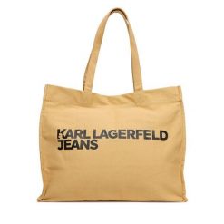 Torebka Karl Lagerfeld Jeans. Brązowe shopperki damskie Karl Lagerfeld Jeans, bez wzorów, z jeansu, bez dodatków. Za 189.99 zł.