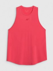 4F Top treningowy regular szybkoschnący damski - koralowy XL. Czerwone topy damskie 4F, xl, bez wzorów, z materiału, bez kołnierzyka, bez ramiączek. Za 79.99 zł.