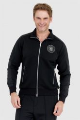 LA MARTINA Czarna bluza męska na zamek z okrągłym logo. Czarne bluzy męskie La Martina, l, bez wzorów, bez ramiączek, bez kaptura. W wyprzedaży za 659.99 zł.