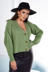 Sweter zapinany na guziki prążkowany ciemny miętowy. Zielone swetry nierozpinane damskie KESI, l, bez wzorów, prążkowane, biznesowe, bez kołnierzyka, plus size, bez ramiączek. Za 150.97 zł.
