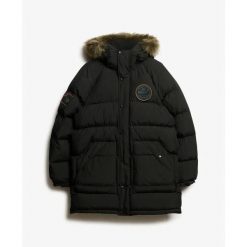 Długa kurtka Superdry Everest. Czerwone kurtki męskie Superdry, s, bez wzorów, z puchu, eleganckie, bez kaptura. Za 1,002.80 zł.