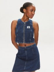 Calvin Klein Jeans Top J20J222799 Niebieski Slim Fit. Niebieskie topy damskie Calvin Klein Jeans, s, bez wzorów, z bawełny, bez kołnierzyka, bez ramiączek. Za 229.99 zł.