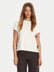 Tommy Hilfiger T-Shirt Gold Button WW0WW47455 Écru Regular Fit. T-shirty damskie Tommy Hilfiger, m, bez wzorów, z bawełny, bez kołnierzyka, bez ramiączek. Za 159.99 zł.