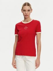 Tommy Hilfiger T-Shirt Monotype WW0WW44586 Czerwony Regular Fit. Czerwone t-shirty damskie Tommy Hilfiger, m, bez wzorów, z bawełny, bez kołnierzyka, bez ramiączek. Za 169.99 zł.
