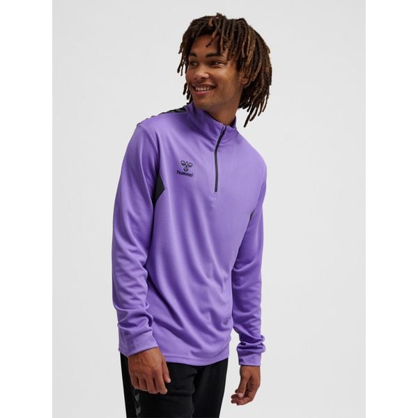Bluza dresowa 1/2 zip Hummel Authentic. Fioletowe bluzy męskie Hummel, bez wzorów, z dresówki, sportowe, bez ramiączek, bez kaptura. Za 236.50 zł.