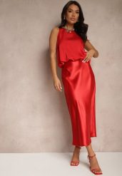 Czerwona Spódnica Satynowa High Waist Pillizze. Czerwone spódnice damskie Renee, na co dzień, l, bez wzorów, z satyny, eleganckie, z podwyższonym stanem, maxi. Za 74.99 zł.