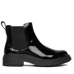 Sztyblety Clarks. Czarne botki damskie Clarks, bez wzorów, bez obcasa, na płaskiej podeszwie, bez zapięcia. Za 299.99 zł.