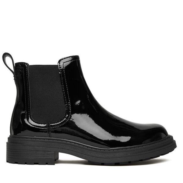 Sztyblety Clarks. Czarne botki damskie Clarks, bez wzorów, bez obcasa, na płaskiej podeszwie, bez zapięcia. Za 299.99 zł.