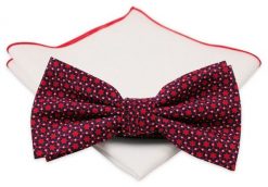 Czerwona Mucha z Białą Poszetką -CHATTIER- Męska, Wzór Geometryczny, Gwiazdki. Czerwone krawaty i muchy Chattier, bez wzorów, eleganckie. Za 59.00 zł.