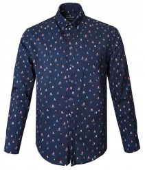 Granatowa Koszula o Prostym Kroju w Żaglówki - Pako Jeans. Niebieskie koszule męskie Pako Jeans, l, bez wzorów, z bawełny, casualowe, bez kołnierzyka, bez ramiączek. Za 199.00 zł.