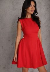 Czerwona Rozkloszowana Sukienka Bez Rękawów z Odpinanymi Aplikacjami w Pasie Maridina. Czerwone sukienki damskie Renee, na spotkanie biznesowe, m, z aplikacjami, eleganckie, bez kołnierzyka, bez ramiączek, mini, rozkloszowane. Za 169.99 zł.