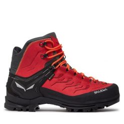 Trekkingi Salewa. Czerwone botki męskie Salewa, bez wzorów, z gore-texu, sportowe, bez obcasa, bez zapięcia. Za 1,119.00 zł.