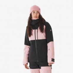 Kurtka narciarska i snowboardowa damska Quechua 500 AM. Czarne kurtki sportowe damskie WED'ZE, na zimę, m, bez wzorów, z materiału, bez ramiączek, bez kaptura, narciarskie. Za 579.99 zł.
